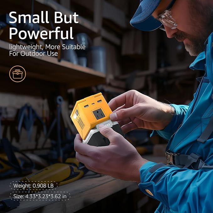 Power Inverter for DeWalt 20V Battery 200W (350W Peak) Portable Power Station Outdoor Generator Battery Converter with 2 USB-A &amp1 USB-C&amp110V AC &amp 500 LM LED Light (Tool Only)