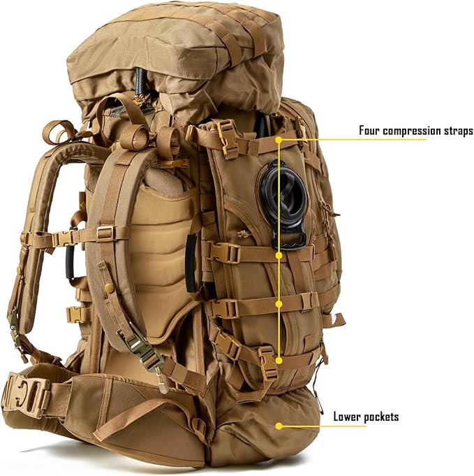 MT Military Army Large Rucksack with Detacheable Assault Backpack Hydration Pack Shoulder Straps and Waist Belt Metal Frame | Detacheable Hydration Pack Shoulder Straps Waist Belt Metal Frame