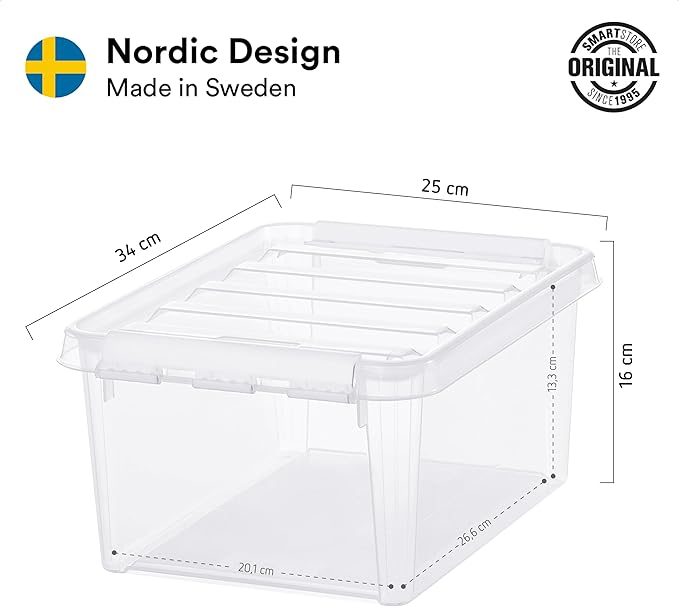 SmartStore Classic 10 Clear Plastic Storage Boxes 8L/8.5QT BPA-Free Stackable and Nestable Container with Secure Lid Swedish Made Plastic Bins for Organization L13.39 x W9.84 x H6.3-10 Pack