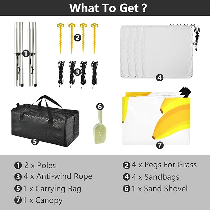 Beach Canopy with Windproof Ropes &amp Sandbags Beach Tent Sun Shade Sun Shelter for Camping Trips Fishing Backyard Fun or Picnics Banana