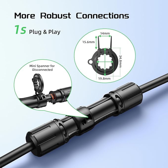 Bateria Power 20Ft 8AWG Solar Panel Extension Cable 10mm² Twin Wire Conductor Parallel Solar Wire Adapter Kit with Waterproof Female &amp Male Solar Connectors for RV Marine Photovoltaic Systems