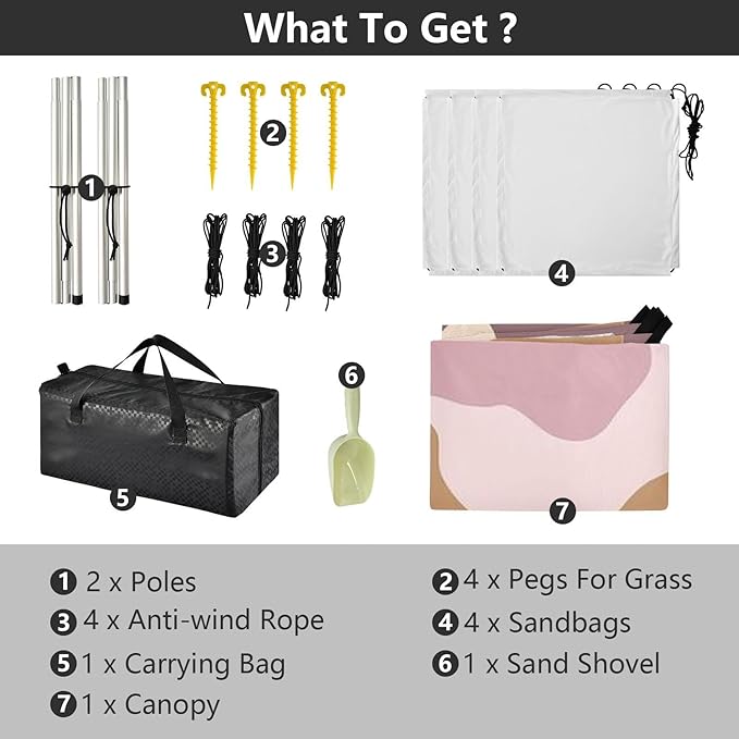 Coffee Brown Foldable Beach Tent UPF50+ Protection Easy Setup Portable Sun Shelter with Sandbags &amp Sand Shovel for Camping Trips Fishing Backyard Fun or Picnics