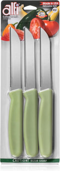 Alfi All-Purpose Knives Aerospace Precision Pointed Tip - Home And Kitchen Supplies - Serrated Steak Knives Set | Made in USA (Sage)