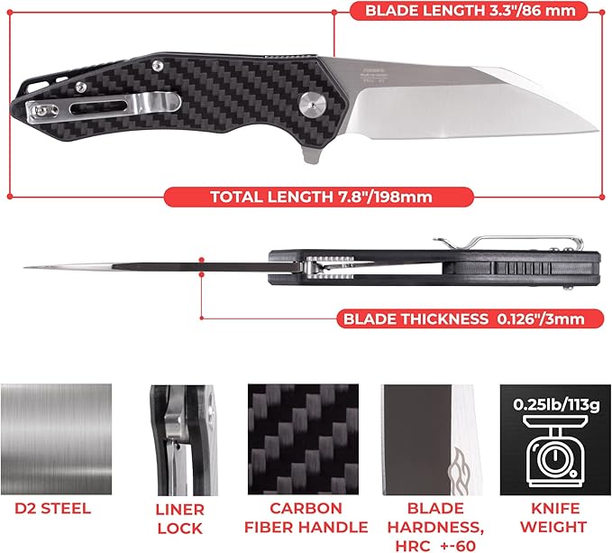Firebird GANZO FH31 Folding Pocket Knife D2 Steel Wharncliffe Blade Ergonomic G10 Handle with Clip Hunting Fishing Flipper Camping Outdoor EDC Knife