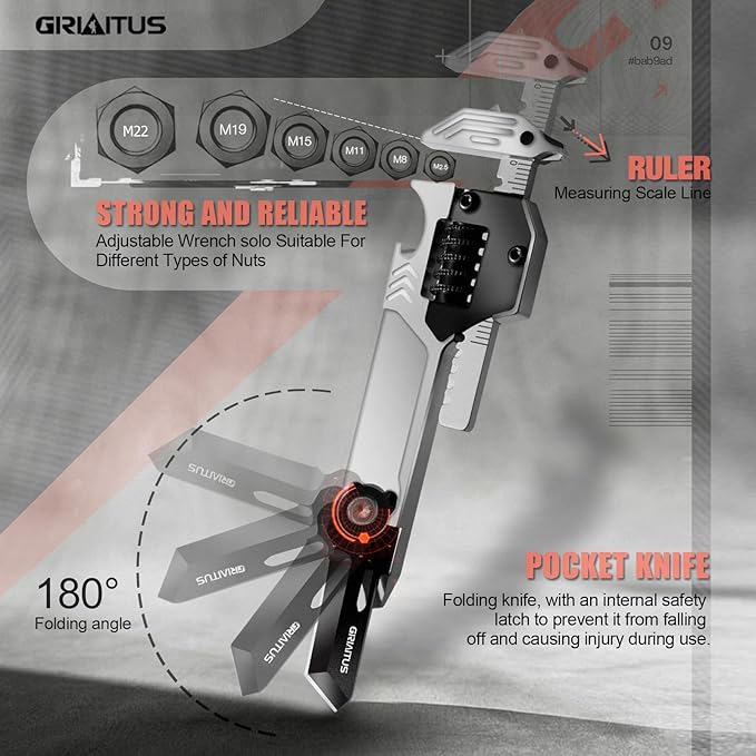 EDC Gear Multitool 7 in-1 Multi Tool with Wrench Bottle Opener Car Window Breaker Pry Bar Flat Phillips Screwdriver EDC Tools for Cycling Maintenance Outdoor Household Repairs