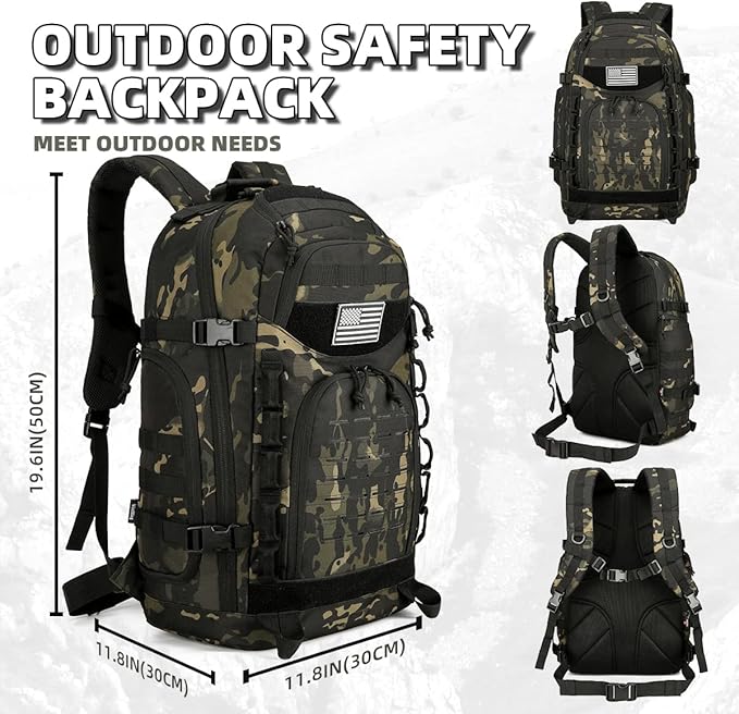 25L/45L Tactical Backpack Military Tactical Backpack Heavy Duty Molle Assault Pack for Work Gym Outdoors (2.0 45L-Black Camo Large)