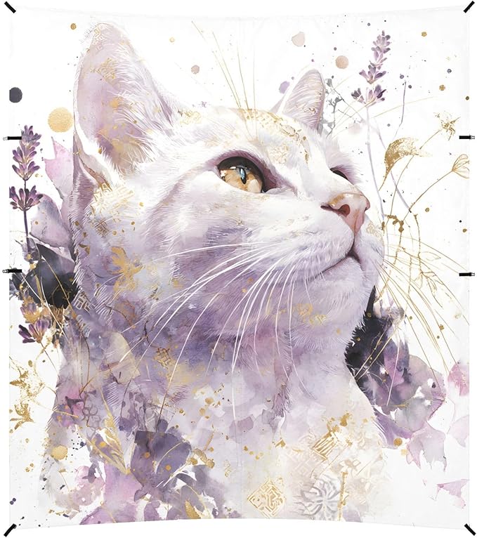 ALAZA Purple Flowers White Cat Beach Tent Sun Shelter Portable Canopy Sunshade for Outdoor Camping Picnics Backyard Fun 10x9 ft