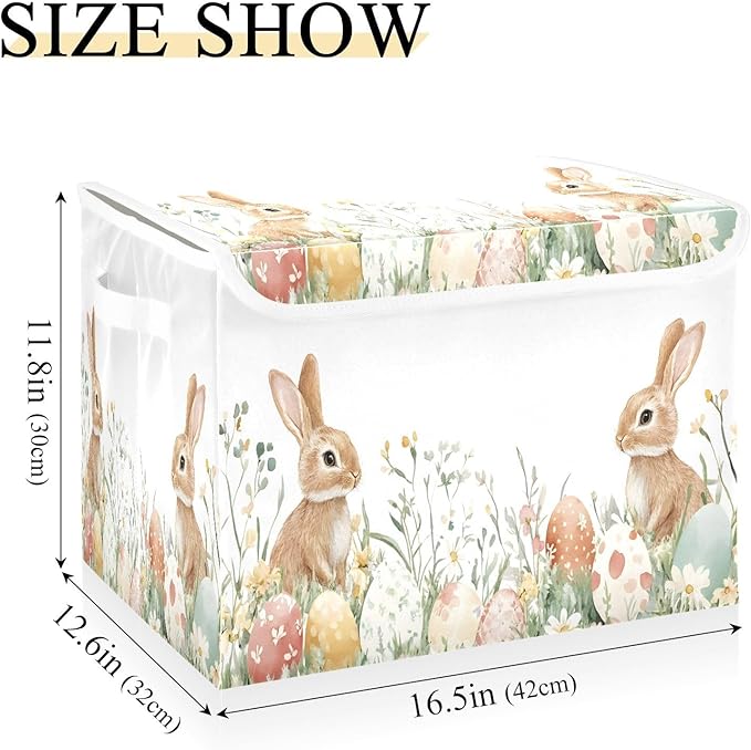 Christmas Storage Baskets with Lids Watercolor Cute Bunnies Easter Collapsible Bins Stackable Fabric Linen Baskets Closet Organizer Container 16.5x12.6x11.8