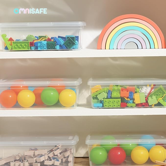 Stackable Plastic Storage Shoebox BPA-Free Nestable Container with Latching Lid to Organize Shoes See-Through Box for Home and Office Multi-Purpose Clear Bins (12 Pack 6 Quart)