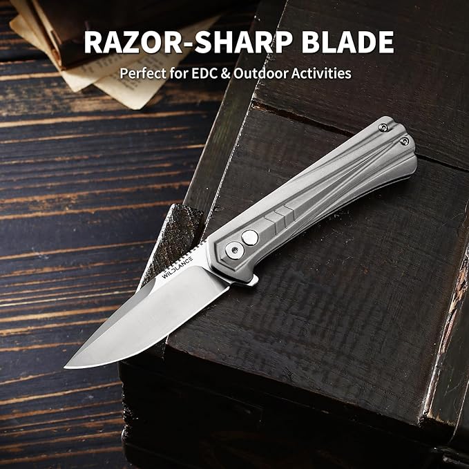 Small EDC Pocket Knife for Men &amp Women - 3 Drop Point D2 Blade Titanium Handle with Button Lock &amp Pocket Clip | Small Slim Cool Folding Knife for Daily Carry Camping Hiking &amp Outdoor Us