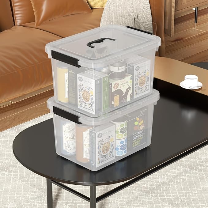 4 Packs 18 Quart Clear Plastic Storage Latching Bins Clear Storage Boxes with Handles