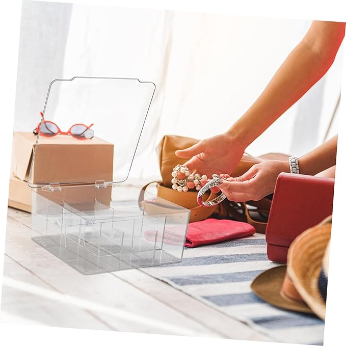 Cabilock 9grids Compartment Storage Box Plastic Display Case for Accessories Dustproof Jewelry Organizer