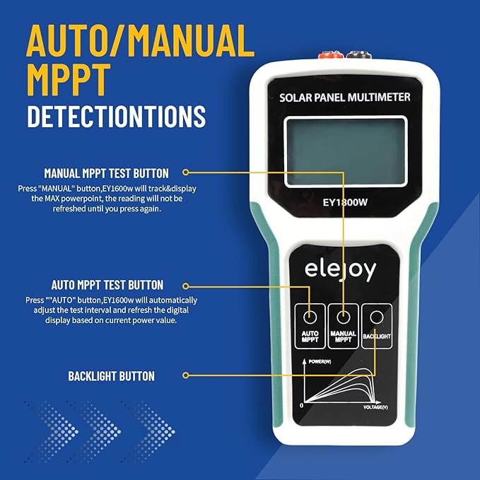 1800W Solar Panel Tester MPPT Photovoltaic Multimeter &amp Watt Meter Smart Portable Tool for Solar PV Panel Data &amp Troubleshoot Measures Power Output Performance and Open Circuit Voltage
