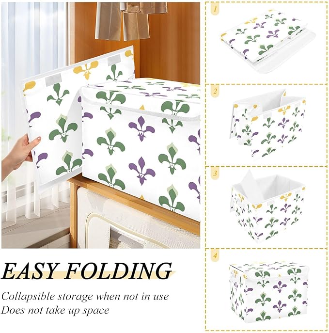 Graffiti Mardi Gras Logo Pattern Foldable Storage Baskets Fabric Boxes with Handle Organizers with Flip-Top Lids Storage Bins for Home Bedroom Office