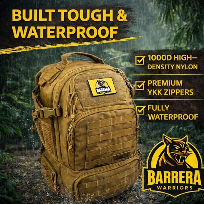 50L Tactical Backpack Military Rucksack - Heavy Duty 1000D Waterproof MOLLE Backpack Large Capacity 3 Day Assault Bag for Camping Hiking Survival Bug Out Bag (Coyote Brown/ Tan/ Military Tan)