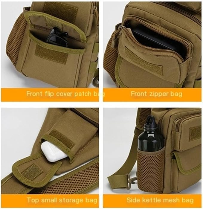 Tactical Chest Pack Modular Strap System Camouflage Sling Bag for Outdoor(Camel-green)