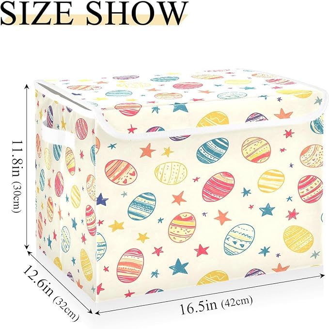 Doodle Easter Egg Pattern Foldable Storage Baskets Fabric Boxes with Handle Organizers with Flip-Top Lids Storage Bins for Home Bedroom Office