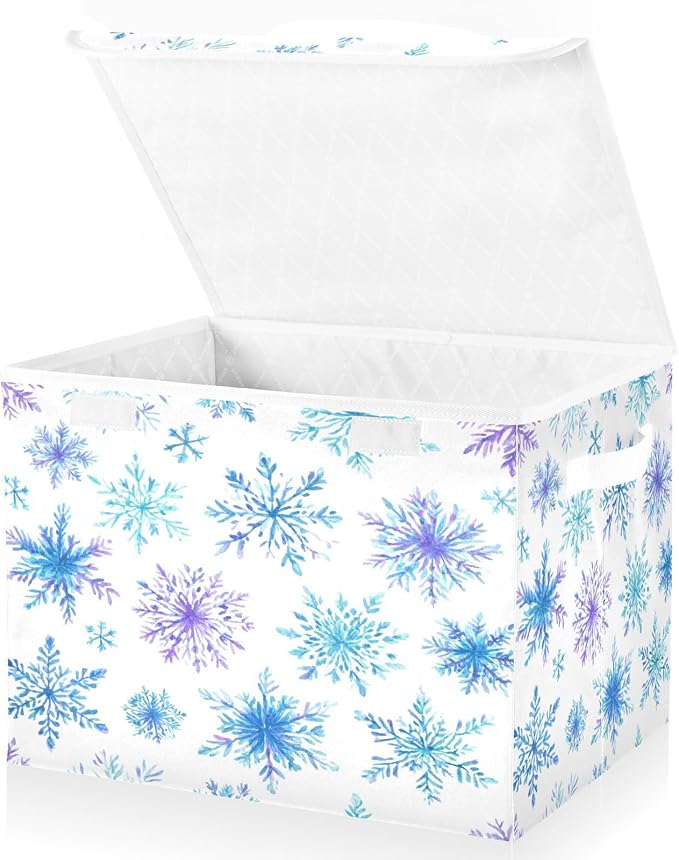 Christmas Baskets Collapsible Storage Bins with Lids Blue Purple Snowflakes A Storage Boxes Clothes Baskets for Organizing