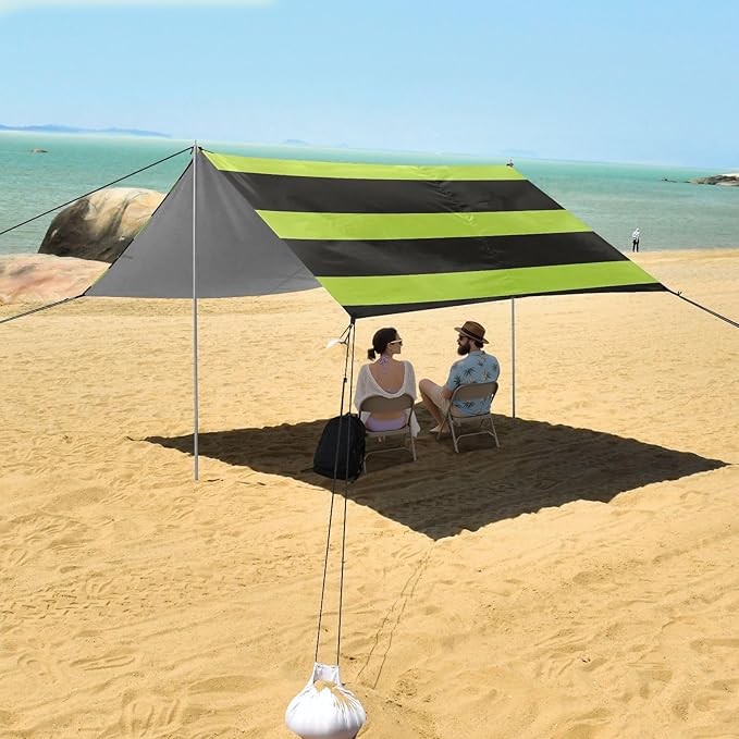 ALAZA Black Green Stripe Beach Tent Sun Shelter Portable Canopy Sunshade for Outdoor Camping Picnics Backyard Fun 10x9 ft