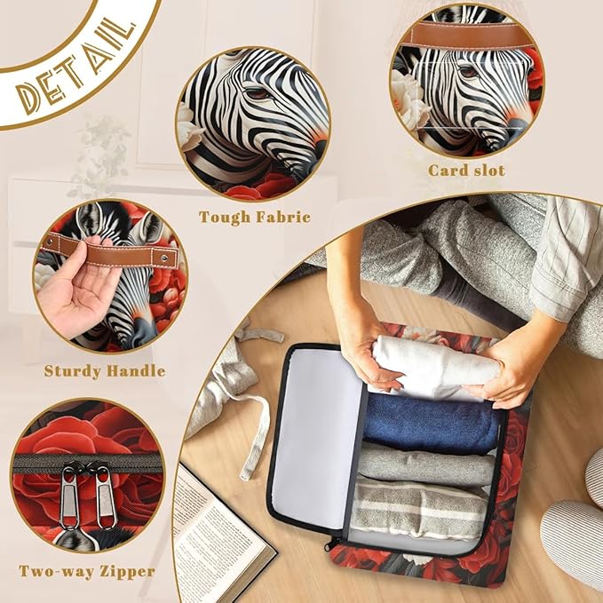 2Pcs Clothing Storage Bins with Zipper Lid Animal Zebra Storage Baskets for Organizing Foldable Storage Baskets for Closet Frame Storage Box with Reinforced Handles