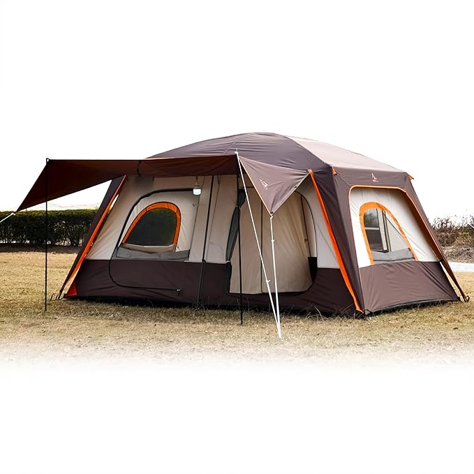 KTT Large Tent 6-8-10-12 PersonFamily Cabin Tents2 Rooms2 Doors and 4 Windows with MeshStraight WallWaterproofDouble LayerBig Tents for OutdoorPicnicCampingFamily Gathering