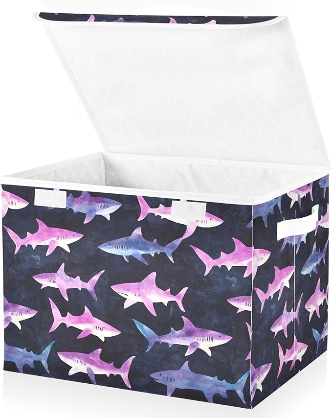 Storage Cube with Lid Silhouettes Sharks Print 16.5×12.6×11.8 IN 1 Pack Collapsible Large Capacity Foldable Storage Basket Bin Organizer