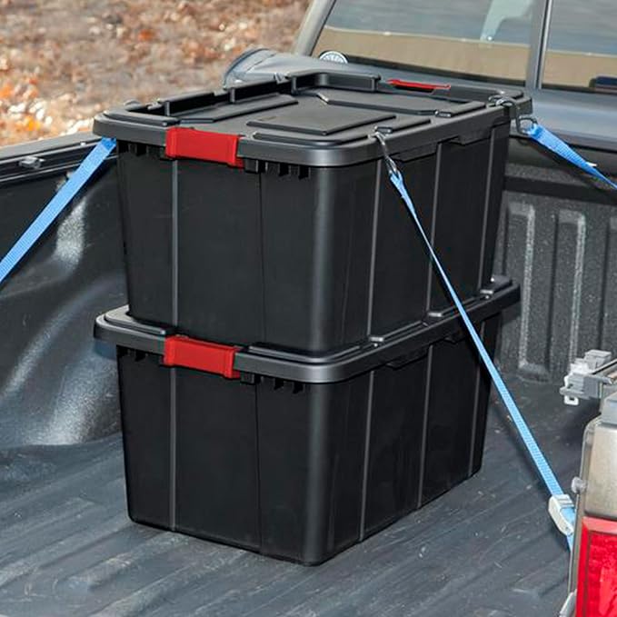 Sterilite 14669004 27 Gallon/102 Liter Industrial Tote Black Lid &amp Base w/Racer Red Latches