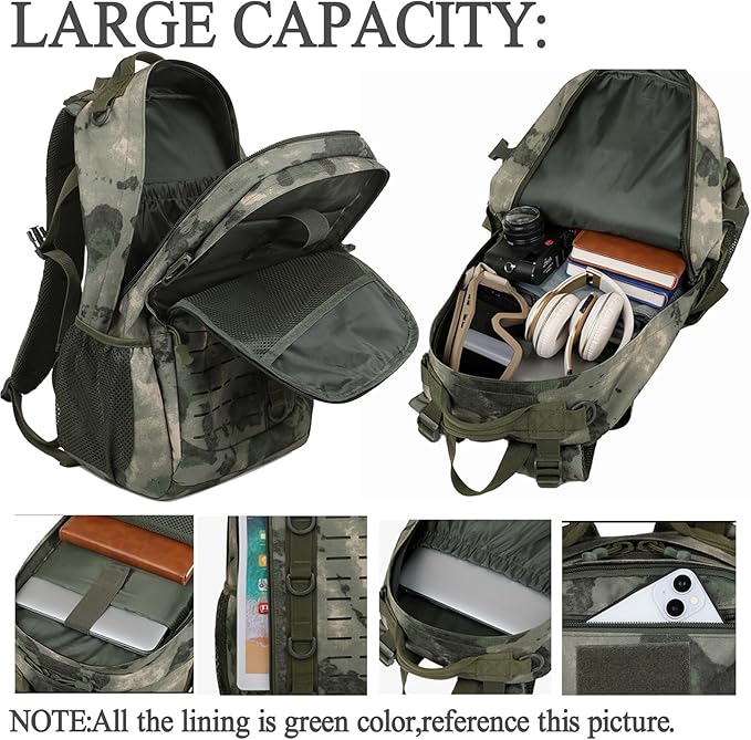Tactical Backpack 30L Military Daypack Molle Army 3 Day Assault (Camo Green2)