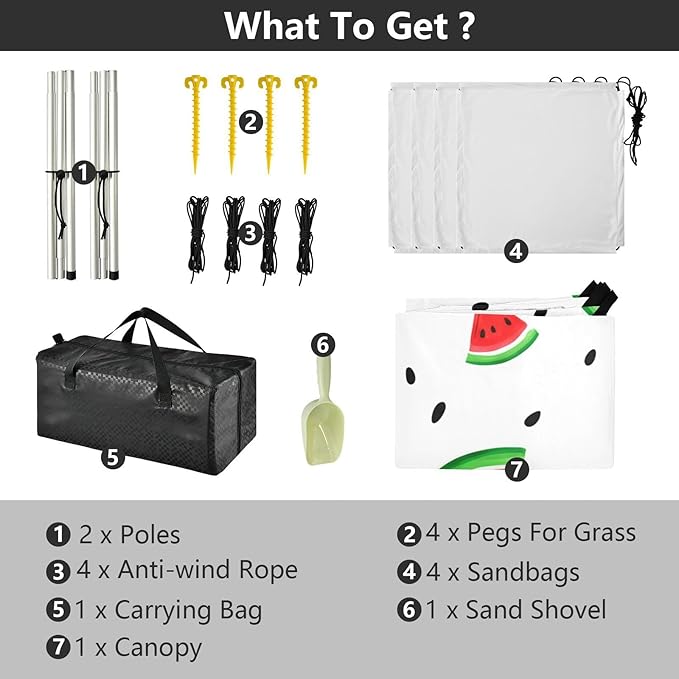 Beach Canopy with Windproof Ropes &amp Sandbags Beach Tent Sun Shade Sun Shelter for Camping Trips Fishing Backyard Fun or Picnics Watermelon