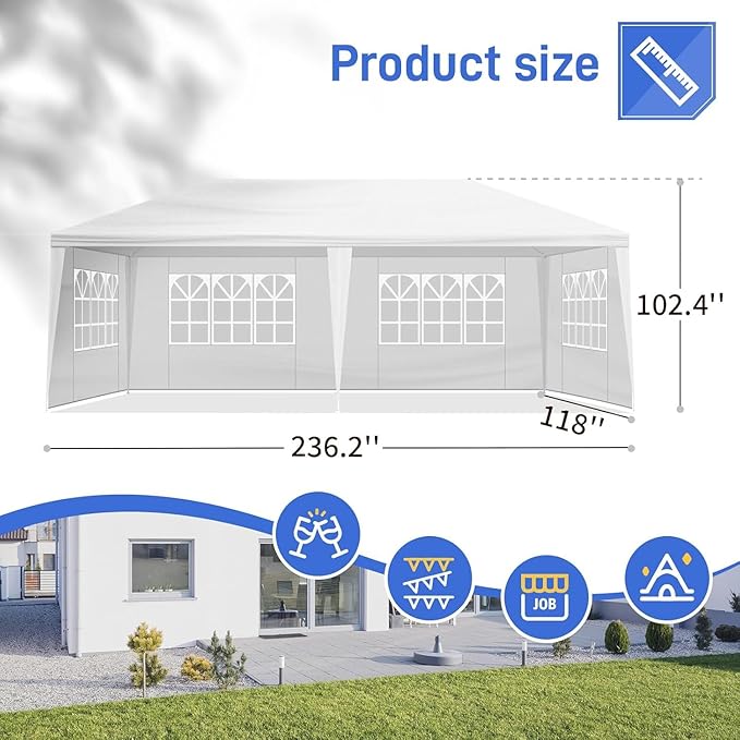 Outdoor Gazebo Canopy Wedding Party Tent Camping Shelter Commercial Instant Shelter Waterproof Tent with Removable Side Walls (10'x20' with 4 Sidewalls)