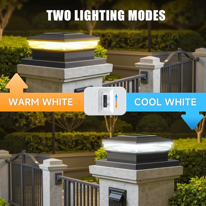 Solar Post Cap LightsFence Post Solar Lights 8 Pack Waterproof Outdoor Light for Garden Deck Patio Black Deck Posts Light with 2 Color ModesFor 4x4 5x5 6x6 Wooden/Vinyl/Aluminium Posts