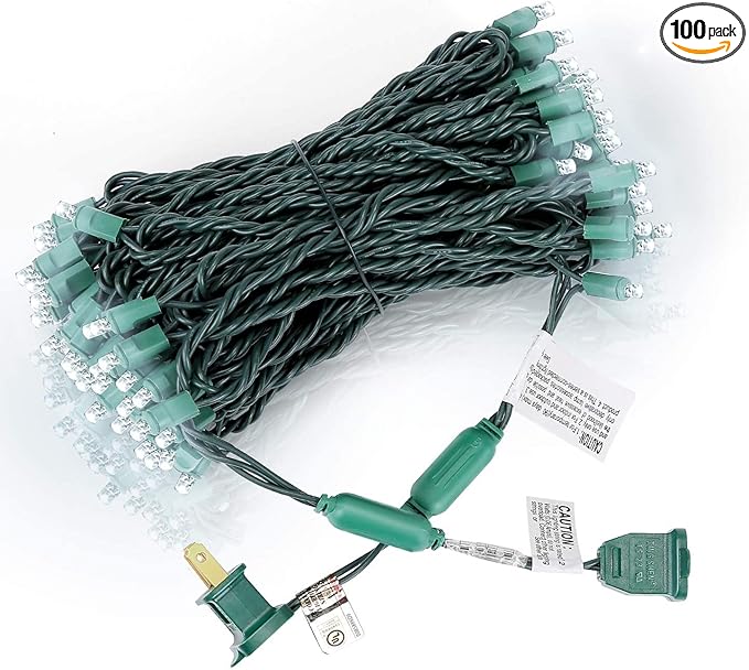 100 Counts Cool White LED Christmas Lights – 50ft 5mm White Christmas Lights Outdoor Commercial Grade Waterproof Indoor Christmas Tree Decorations Green Wire Mini String Lights UL IP:65