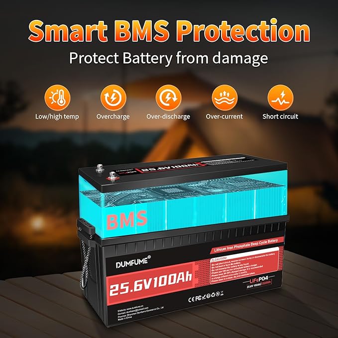 2 pack Dumfume 12V 200Ah LiFePO4 Lithium Battery2560Wh Energy1280W Load200A BMS &amp 95% Discharge Efficiency15000+ Cycles for Solar RV Off-Grid Camping Home Backup