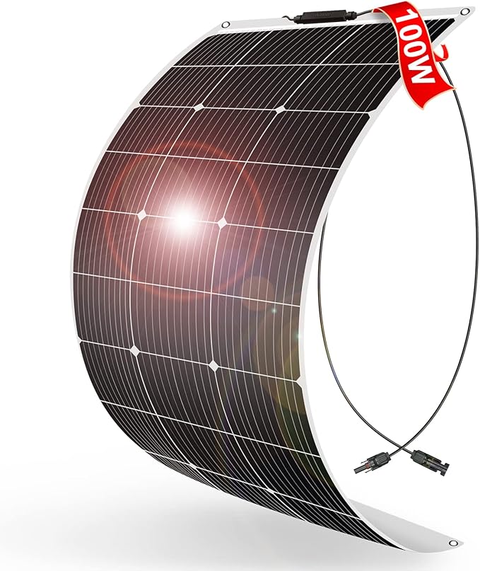 DOKIO 100W 18V Flexible Solar Panel Monocrystalline for 12V Battery Charging Semi-Flexible ETFE Lightweight with MC4 for RV Marine Boat Camper Van Trailer Off-Grid Power