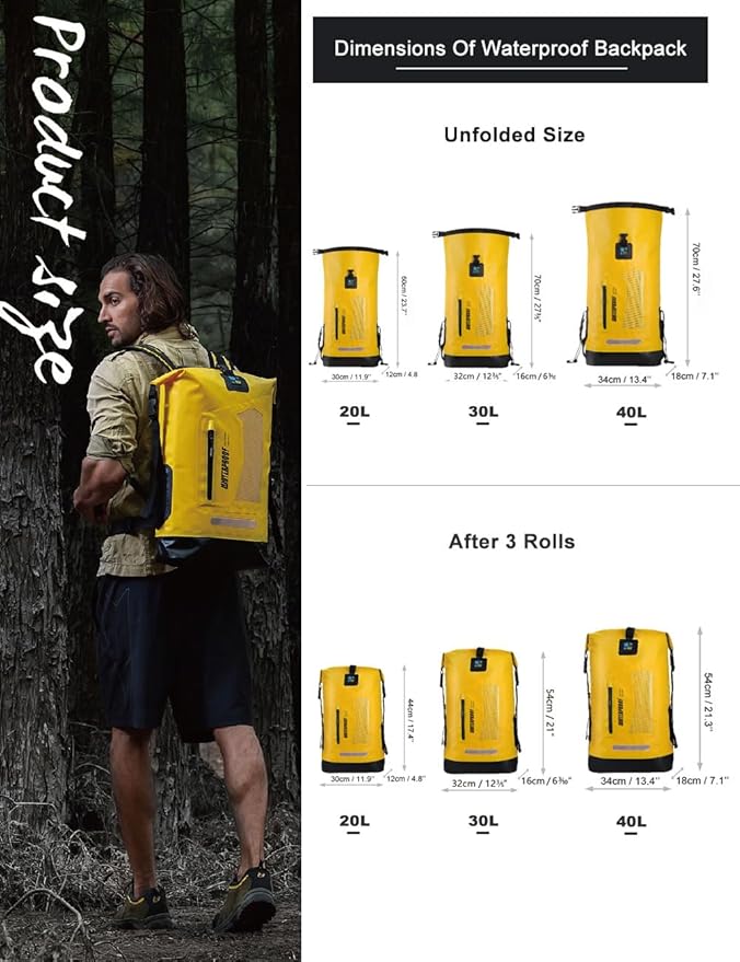 IDRYBAG Waterproof Backpack for Men 20L/30L/40L Floating Dry Bag Kayak Dry Backpack Hiking