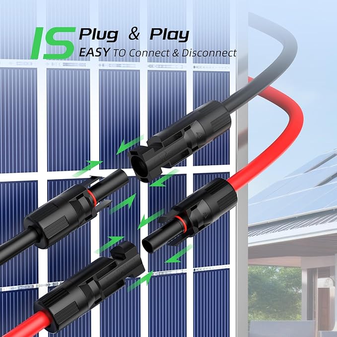 50FT 12AWG Solar Panel Extension Cable Bateria Power 12 Gauge PV Wire with Female &amp Male Waterproof Connectors for RV Photovoltaic Systems Set of 2
