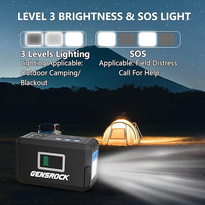 GENSROCK Portable Power Station 120W(220W Peak) 88Wh Camping Solar Generator Lithium Battery Power Bank with 2 110V AC Outlet QC 3.0 Type-C LED Flashlight for CPAP Home Camping Travel Emergency