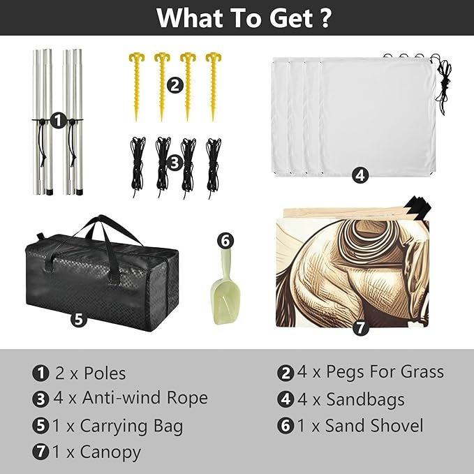 Beach Canopy with Windproof Ropes &amp Sandbags Beach Tent Sun Shade Sun Shelter for Camping Trips Fishing Backyard Fun or Picnics Cowboy