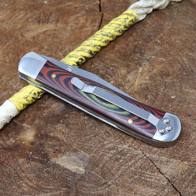WHISKEY BENT HAT CO. Locking Trapper Folding Pocket Knife 4.125 Closed Length 440C Stainless Steel Blades (Desert Sand - Serrated)