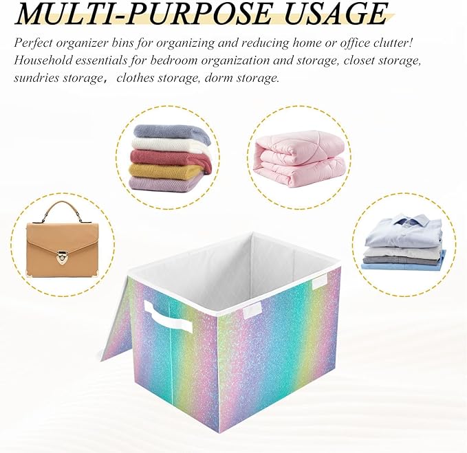 Iridescent Rainbow Glitter Gradient Stock Storage Container with Lid Stackable Bed Storage Clothing Storage Containers