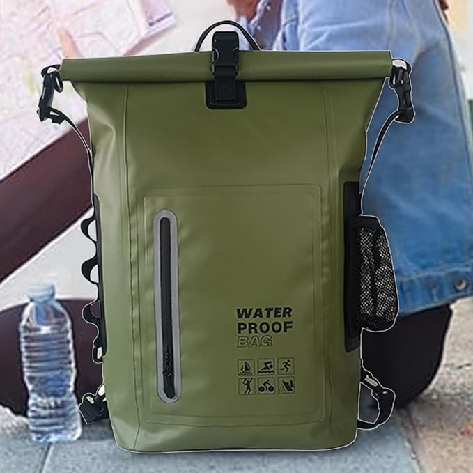 awakentti Dry Bags Comfortable Versatile for Outdoor Waterproof Dry Bag - Roll Top Waterproof Backpack Sack Dry Bag for Kayaking Beach Rafting (Army Green)