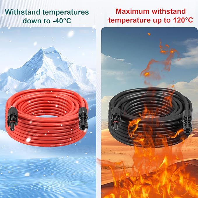 MOOKEERF Solar Panel Extension Cable - 8AWG 200FT Solar Wire with Female &amp Male Waterproof Connector PV Wire for RV Photovoltaic Systems Home Boat Solar Panels Car(200feet Red + 200feet Black