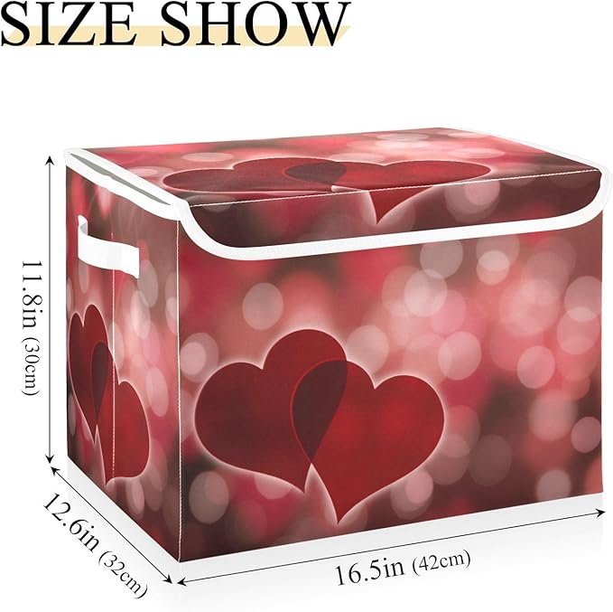 senya Valentines Baskets Collapsible Storage Bins with Lids Hearts Bokeh Effect Storage Boxes Clothes Baskets for Organizing