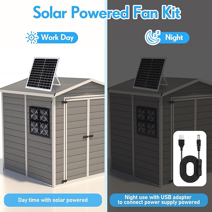 Solar Powered Fan 11.8 Greenhouse Exhaust Fan Solar 4 Fan Kit 25W Solar Panel Powered Exhaust Fan with Aluminum Bracket for Attic Shed Barn Dog House DIY Cooling Ventilation Project(1 Set)