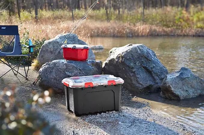 20-Gallon Professional Heavy-Duty Waterproof Stackable Plastic Storage Container with Hinged Lid in Red TY39993