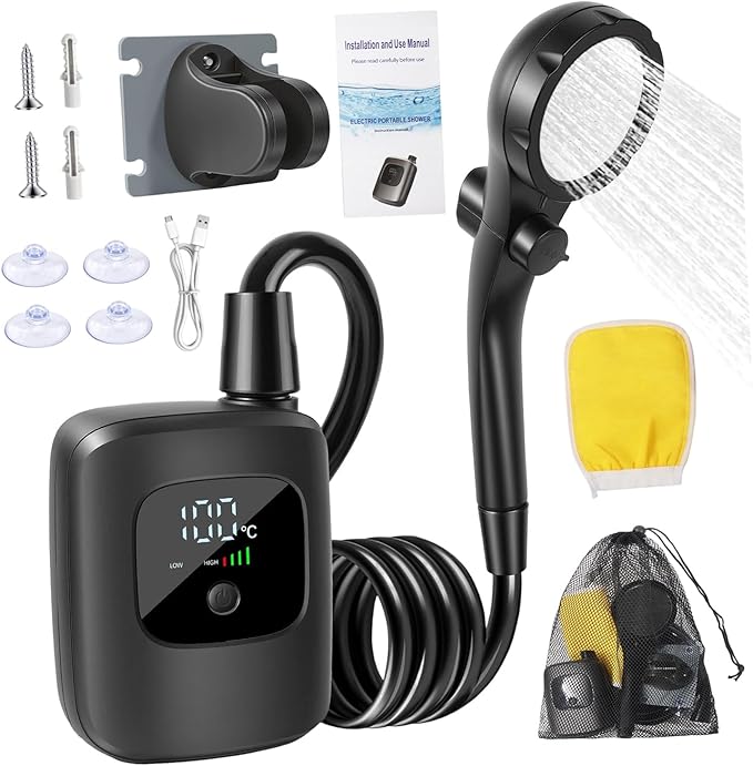 Travel Shower Equipment with Easy Setup for Backpacking Compact Travel Gear with Heat ABS Unit with Water Saving