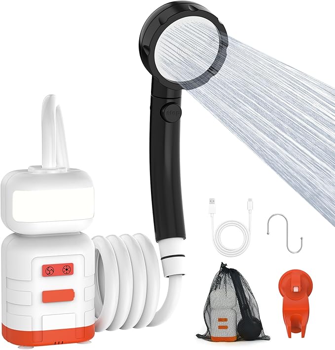 Portable Shower For CampingUpgraded 8000mah Rechargeable Camping Shower With Lighting IPX7 Waterproof Camp Shower For Outdoor Lighting Car Washing Flower Watering Pet Cleaning