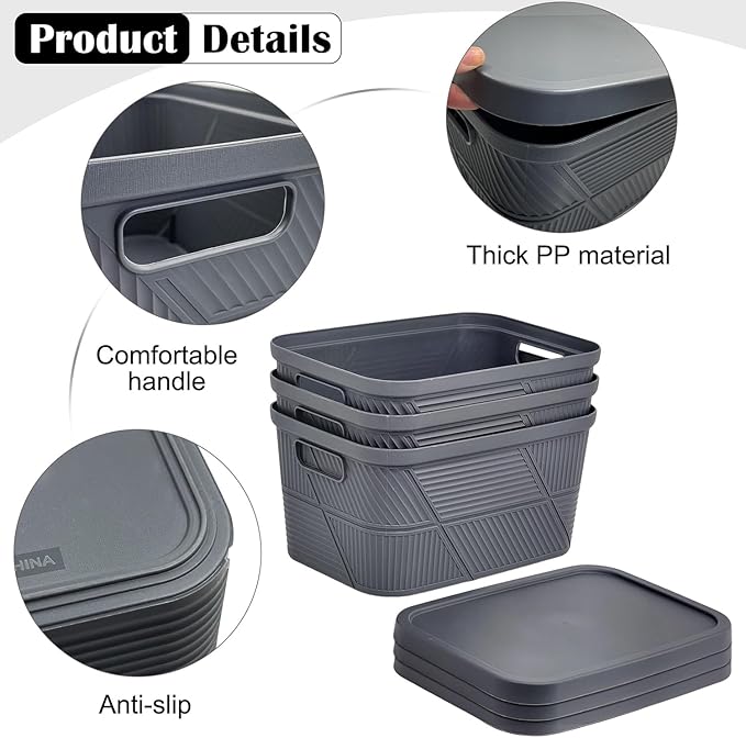 Plastic Storage Box with Lid 3 Pack Stackable Storage Bins Container for Organizing Portable Plastic Containers for Craft Crayon 11.2x8.3x5.9inch