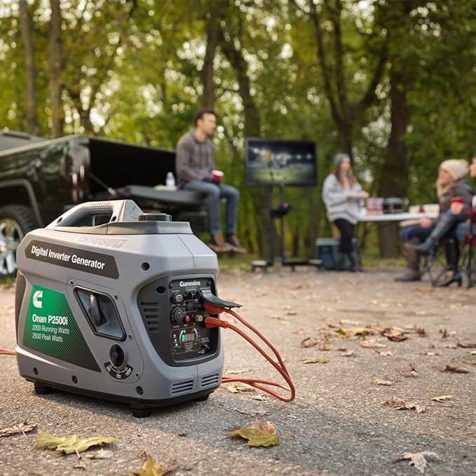 Cummins Onan P2500i Inverter Generator 2500 Peak/2200 Running Watts Ultra-Quiet 52 dBA Portable Gas Powered Parallel Ready 10hr Runtime Lightweight 48 lbs RV &amp Camping CARB/EPA Compliant