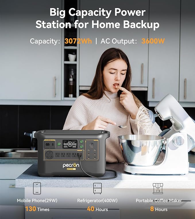 Pecron Portable Power Station F3000LFP with 200W Solar Panel*1 3072Wh Solar Camping Generator can expand to 9216Wh 3600W Solar Generator for RV Home Use CPAP